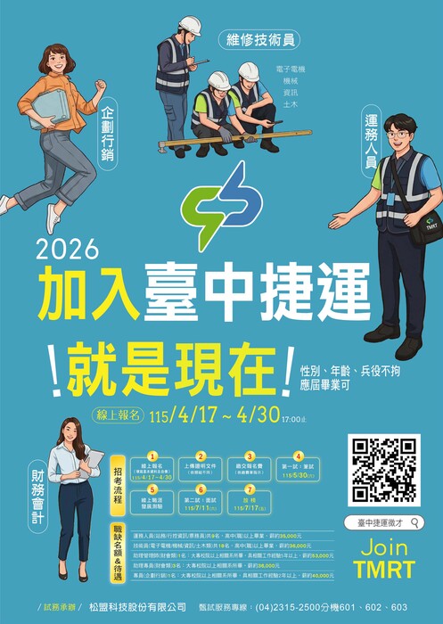 台中捷運115年度新進人員甄試宣傳海報圖片